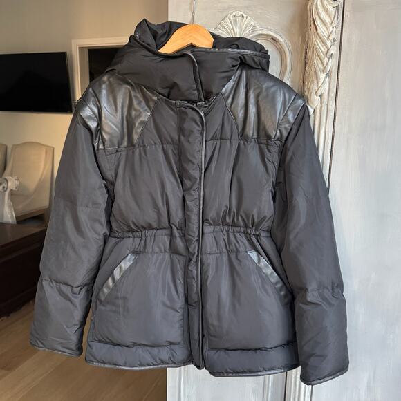 Rebecca Minkoff Puffer Coat MED Women Black Down Mia Coat Removable Hood Sleeves - Picture 1 of 14